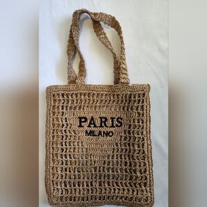 Paris Milano Woven Raffia Straw Tote Bag Large Summer Beach Market Bag NWOT NIP